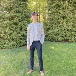 Topman Skinny Slim Suit Pant Navy W30, L32 with racing stripe detail